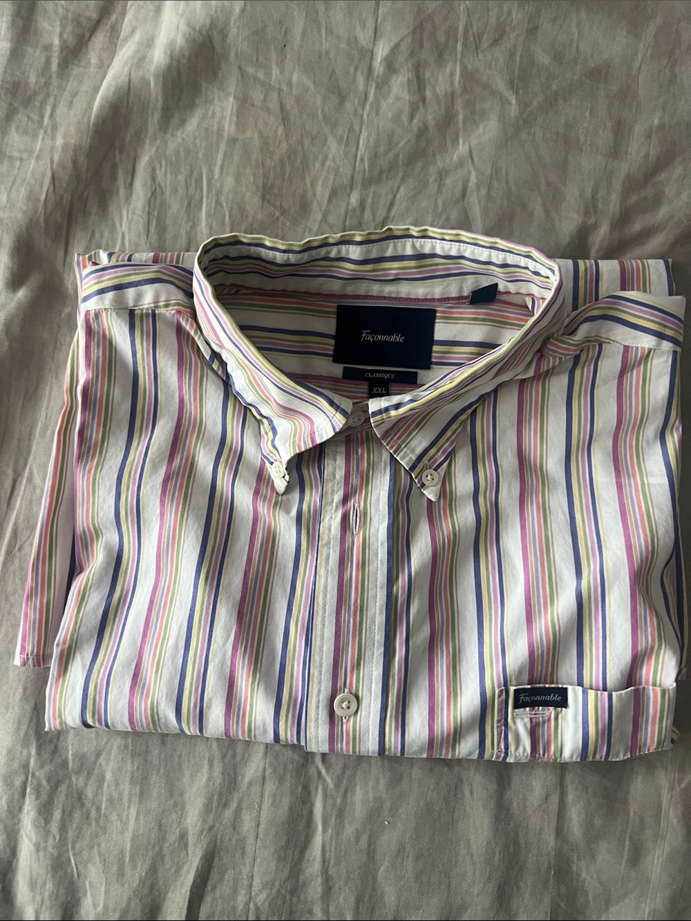 Faconnable Men's Multistripe Button-Down Shirt in White, Pink, Blue, Green